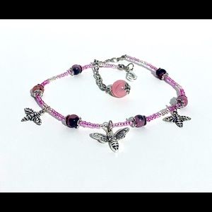 Rhodonite crystals and bee anklet